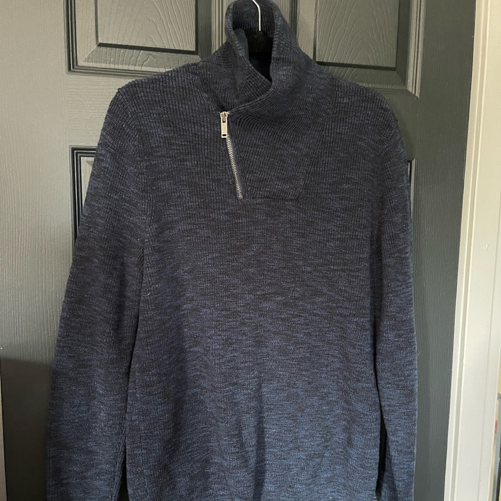 Men's blue express cowl neck 1/4 zip sweater
